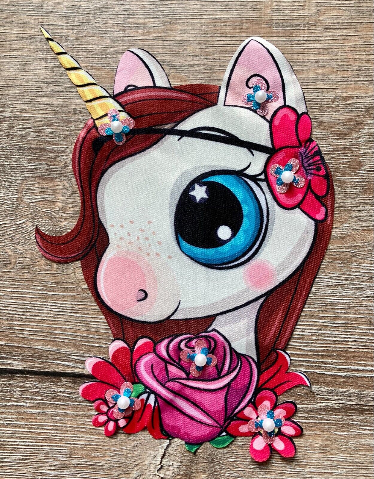 Großer Einhorn Patch Aufnäher Fabeltier Glitzer Pailletten Unicorn
