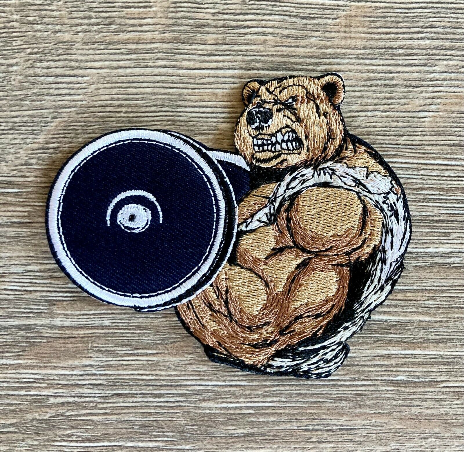 Bär Patch Aufnäher Bügelbild Bodybuilding Grizzly Gym Fitnessstudio