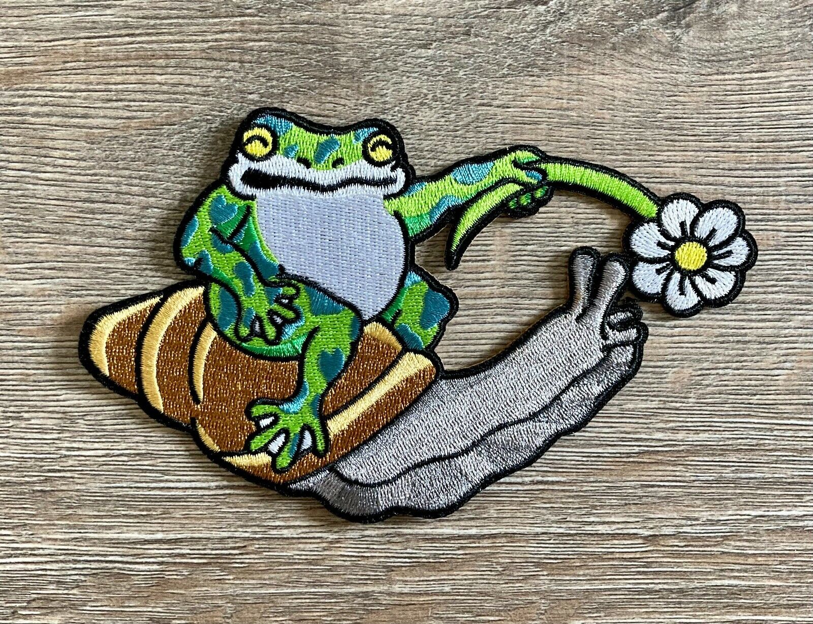 Frosch Patch Aufnäher Bügelbild Turbo Schnecke Garten