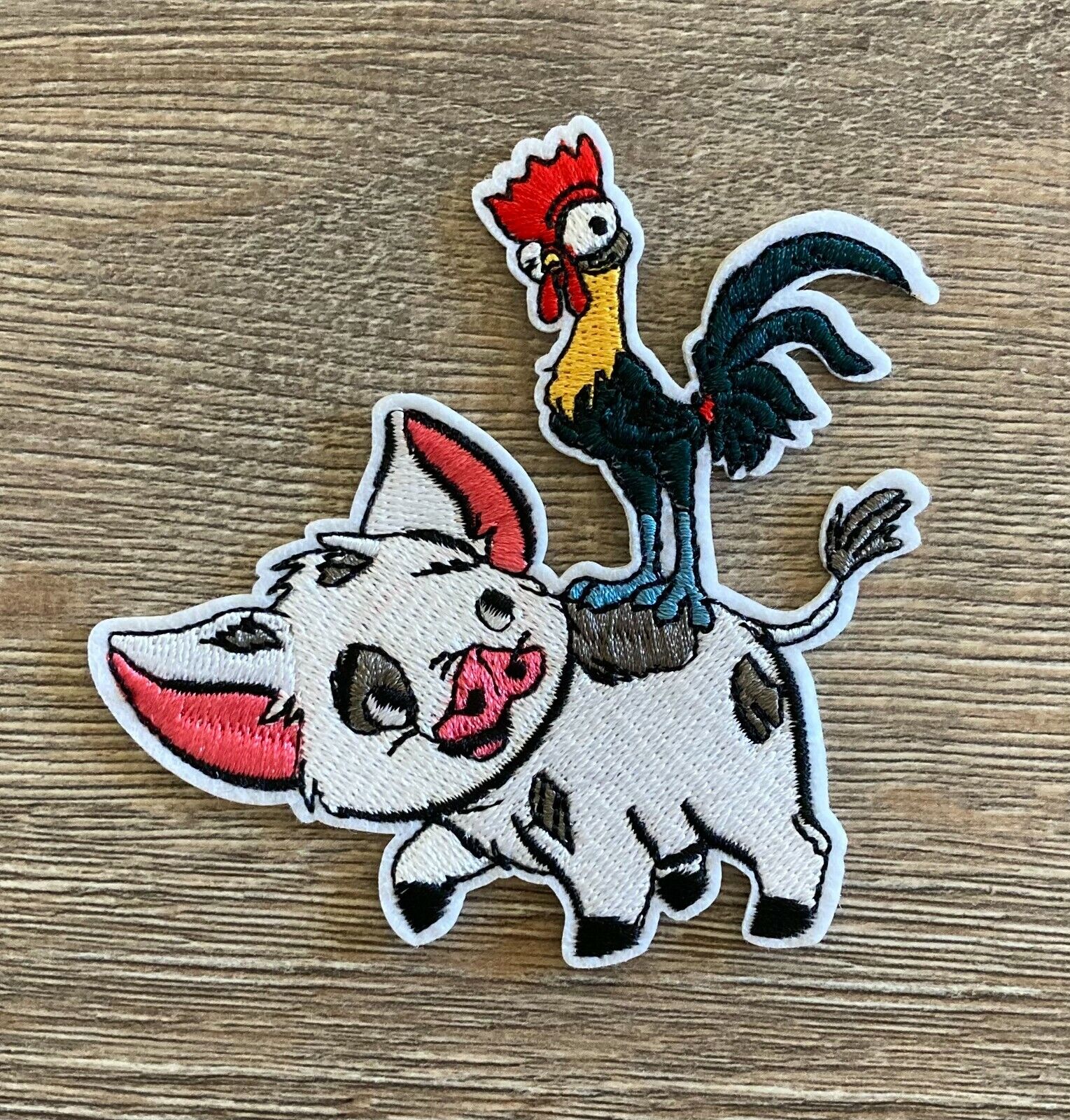 Schwein Hahn PATCH Aufnäher Bügelbild Pig Chicken Comic Bauernhof