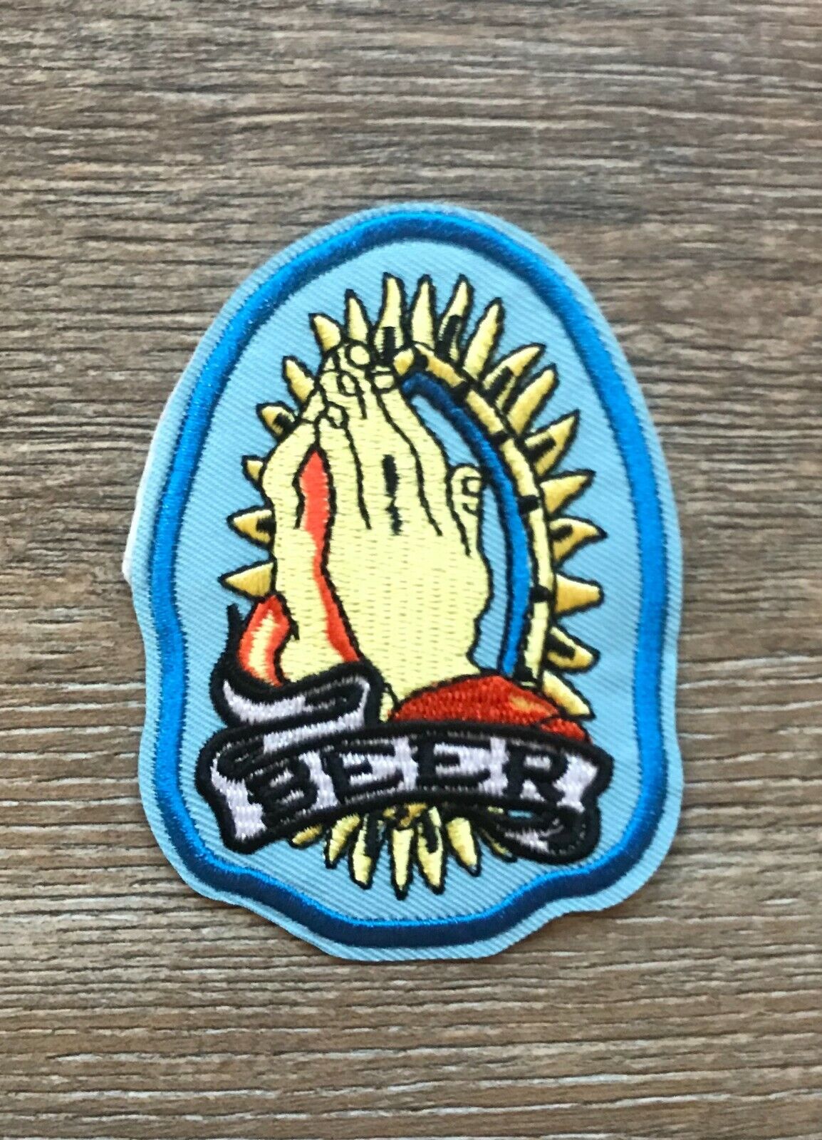 Beer Patch Aufnäher Bügelbild heilig beten Gebet Bier Getränk Kneipe Bar Heilig