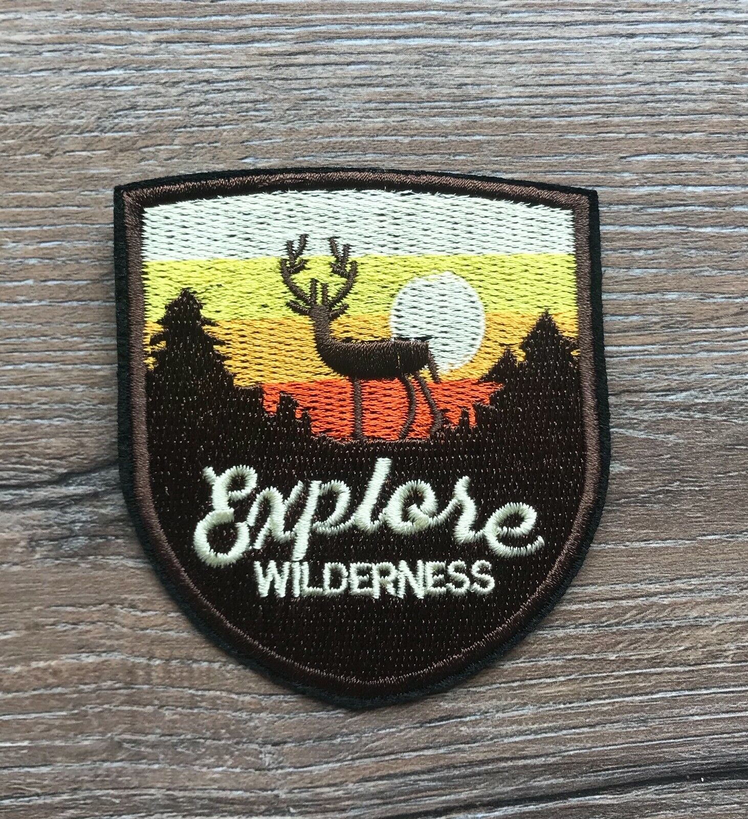 Explore Wildness Adventure Outdoor Patch Aufnäher Abenteuer Nature Hirsch Sonne